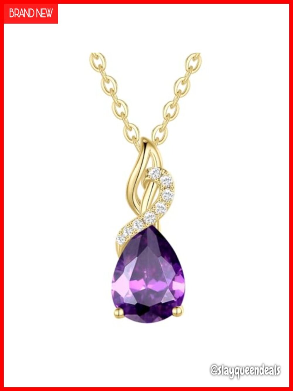14K Yellow Gold Birthstone Diamond Teardrop Pendant Necklace